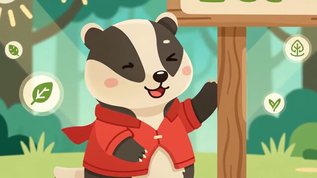 Animated Badger In The Forest With 'Ecco' Sign Cartoon Style Illustration Video