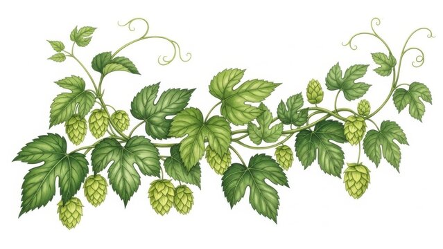 Illustration of hops plant with flowers
