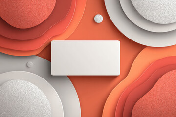 An elegant paper cut-style backdrop featuring organic wave shapes in terracotta and white, with a central white placeholder frame