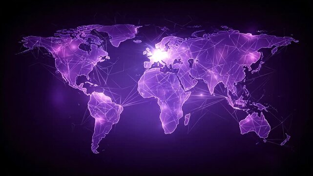 Abstract digital world map with connecting lines and glowing lights