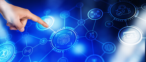 Biometric cyber security system concept. Fingerprint identification