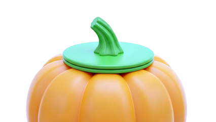 Close-up of a stylized 3D pumpkin with a green stem and cap