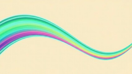 Abstract colorful flowing wave or ribbon of light and color, vibrant gradient streak moving across a soft beige background, dynamic artistic design element