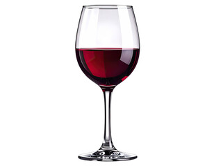 A tall, slender stemmed glass with a generous pour of rich, ruby-red liquid on a black background