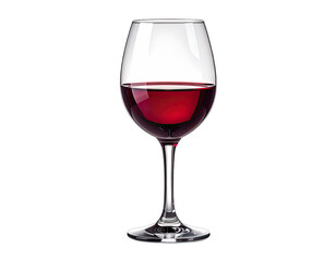 A clear wine glass filled with vibrant red liquid, isolated against a black background