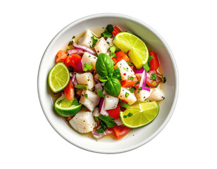 Colorful close-up of a refreshing seafood dish with lime wedges