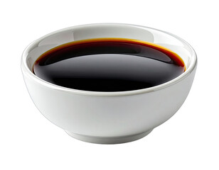 A small white bowl filled with a dark, glossy, and savory liquid, likely a dipping sauce