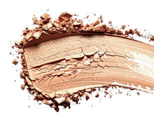 Close-up of cosmetic product swatches, creamy texture and light brown color with visible cracks