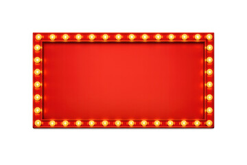 Retro red marquee light box with glowing bulbs, creating a classic theater or casino sign message board, transparent background