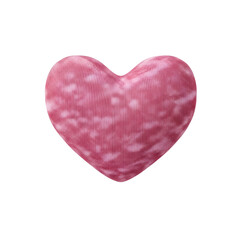 Pink fabric heart shaped pillow with ribbed texture PNG. Soft plush cushion for romantic decoration. Realistic 3d render of love symbol isolated on transparent background. Cute textile gift element 