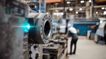 Medium shot showcasing laser scanning technology used in industrial quality control to assess complex machinery dimensions with high accuracy