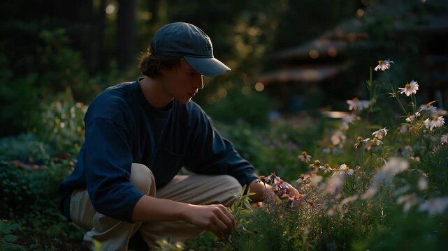 A beekeeper tending hives surrounded by native flowering fields, highlighting pollinator health, biodiversity support, and regenerative agriculture. cinematic color correction, natural uneven