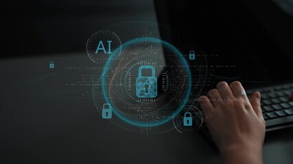 AI cyber security system using biometric authentication and privacy control. Cyber security protects identity, cybersecurity detects threats, cybersecurity ensures safety, and secures data. Marrow - Powered by Adobe