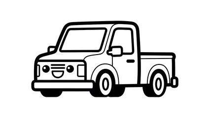 Simple Black and White Pickup Truck Illustration.