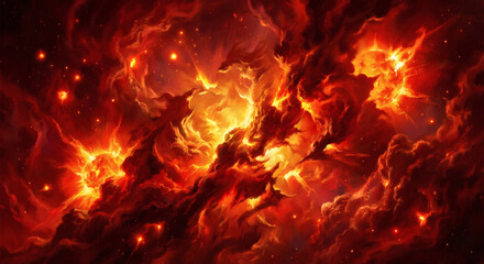 Fiery Cosmic Nebula Explosion with Crimson and Golden Galactic Energy