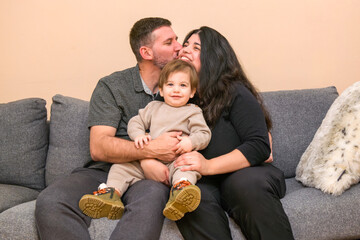 Portrait of authentic Latin American family with a boy child, Toronto, Canada