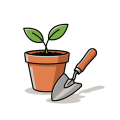 Plant Pot and Trowel Icon &ndash; Gardening Seedling Symbol for Home, Garden & Nature Design