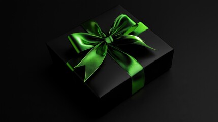 A beautifully wrapped black gift box with a green ribbon, inviting curiosity and excitement, representing joy and thoughtfulness in sharing moments with loved ones.