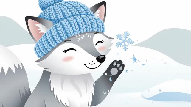 Adorable Cartoon Fox Enjoying Winter Wonderland With Falling Snowflakes Animation Video