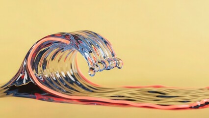 A colorful abstract wave sculpture with vibrant hues and smooth curves on a plain background