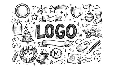 Hand-drawn doodle elements for logo design and holiday themes