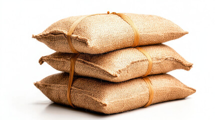 Stacked burlap sandbags for construction or flood control, showcasing natural texture and sturdy design, evoke sense of reliability and strength