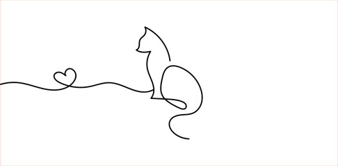Abstract cat one line art.Continuous one line drawing of a cat.Modern minimal cat line drawing png and vector illustration on transparent background