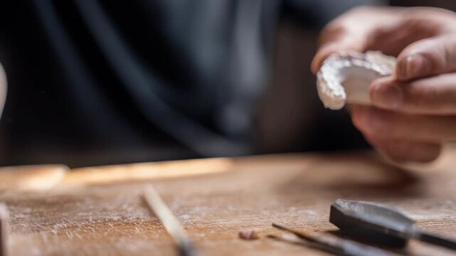 Hands demonstrating the creation process of ondemand 3D printed nail accessories focusing on the customization and precision craftsmanship.