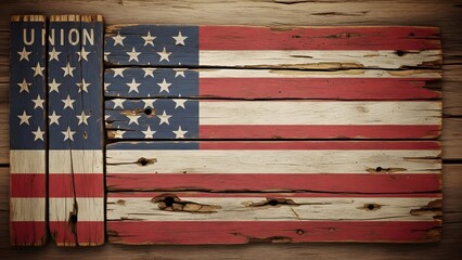 Rustic american flag made of weathered wood with union text