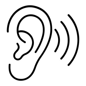 simple Black Line Drawing of an Ear with Sound Waves Icon graphic representation ear radiating. Black Line Drawing for Listening, Audio, and Accessibility Design Packs