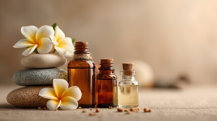Serene Aromatherapy Setup with Essential Oils and Natural Elements