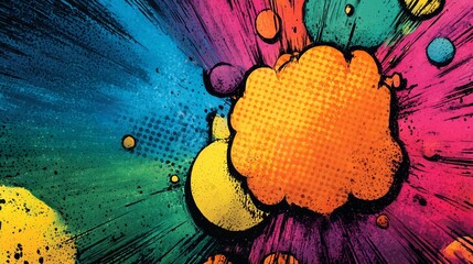 Vibrant Pop Art Comic Background with Explosive Speech Bubble and Halftone Dots