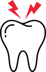 Obraz premium Tooth Ache Icon with Red Pain Lightning Symbols Minimalist Dental Vector