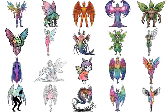 Fantasy Creatures Collection Colorful Mythical Beings - Powered by Adobe