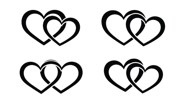 Interlocking Heart Love Icons Set Minimal Romantic Valentine Symbol Design