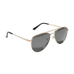 A pair of silver aviator sunglasses with dark lenses