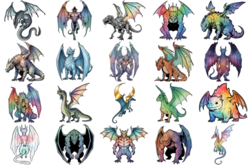 Fantasy Dragons Mythical Creatures Colorful Collection