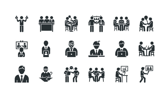 Simple vector icon set of business people showing teams, families, managers, and office workers in pictogram style illustration
