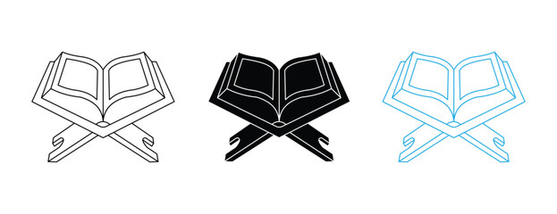 Holy Quran icon set. Islamic Ramadan prayer symbol. Vector illustration.