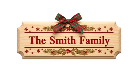 The smith family christmas sign with merry decorations