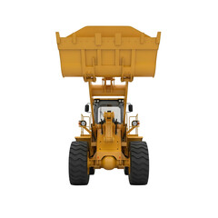 A large yellow construction dump truck with a raised bed