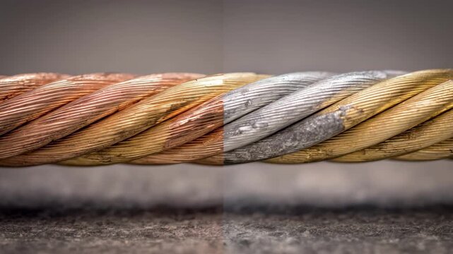Sidebyside medium shot demonstrating durability and corrosion resistance differences between copper clad and solid copper wires.