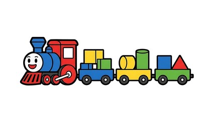 Fototapeta premium Colorful Toy Train with Cargo Cars.