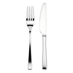 Polished Silver Fork and Knife Set isolated on a transparent background cutlery silverware