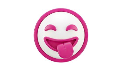3D Pink and White Emoji with Tongue Sticking Out
