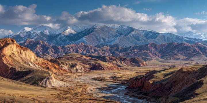 Colorful mountain valley under a vibrant sky - Powered by Adobe