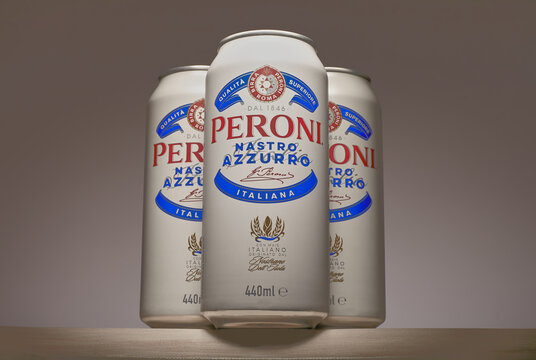 Mansfield,Nottingham,United Kingdom,18th December 2025:Studio product image of cans of Peroni,The company is owned by Birra Peroni.