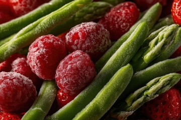 Frozen asparagus bean pods and fruits