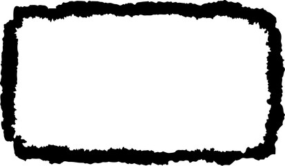 A black rectangular border with a rough, textured edge on a white background silhouette