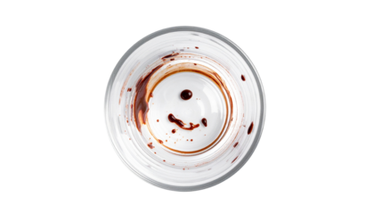 Empty a Glass with Chocolate Stains, Isolated on Transparent Background Close up of Top View
